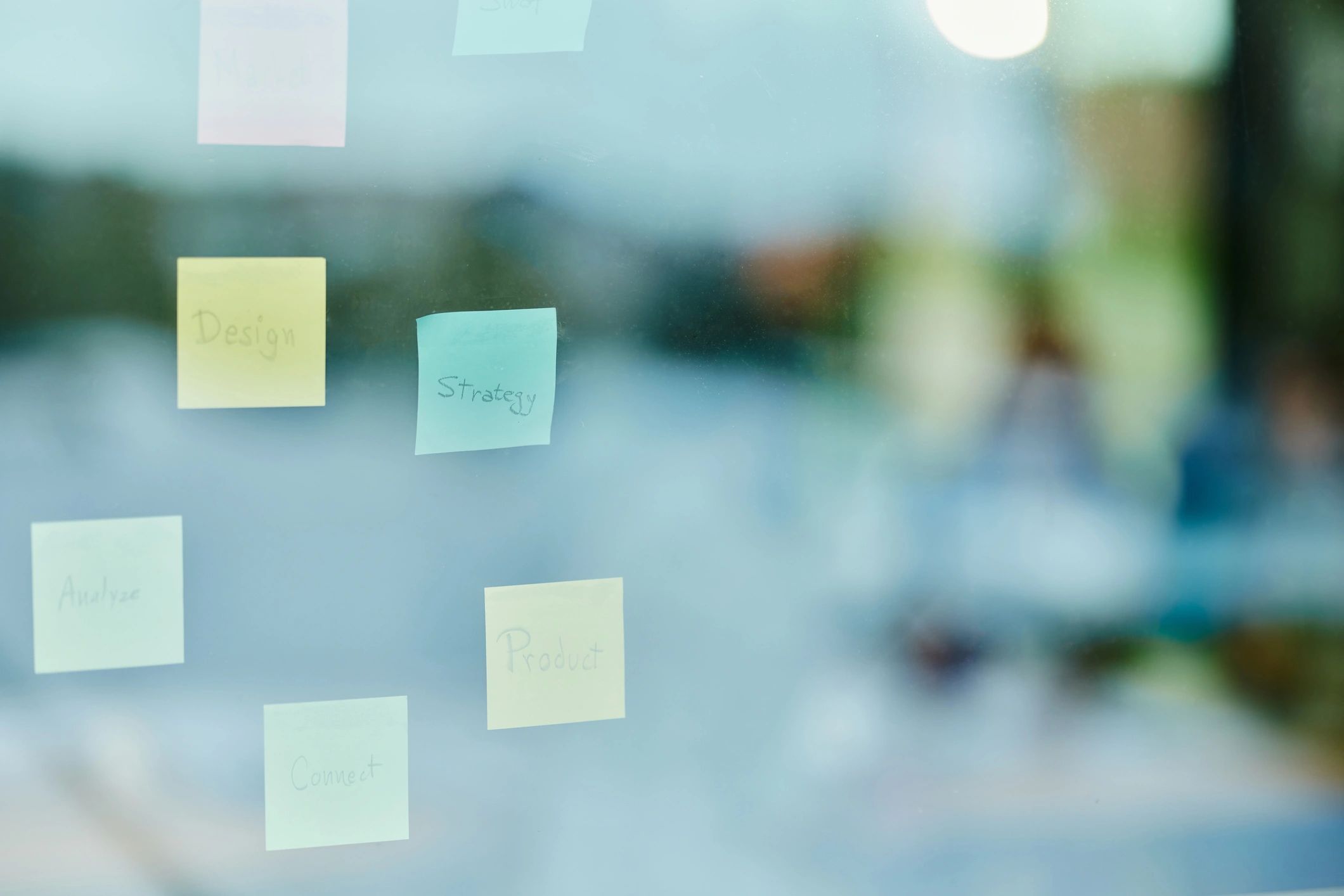 Mind map notes on a window representing messaging planning