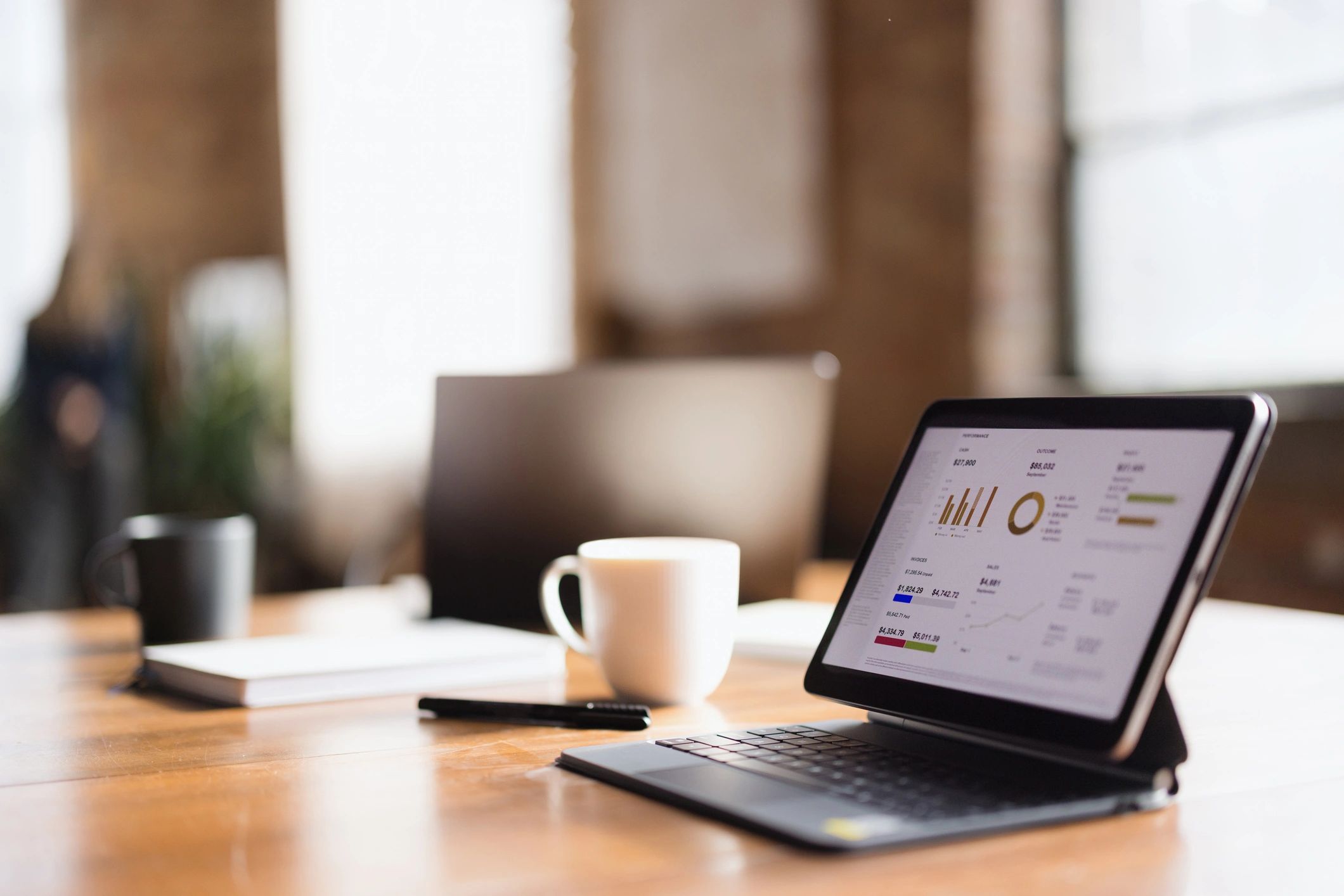 Analytics dashboard showing performance trends on a tablet